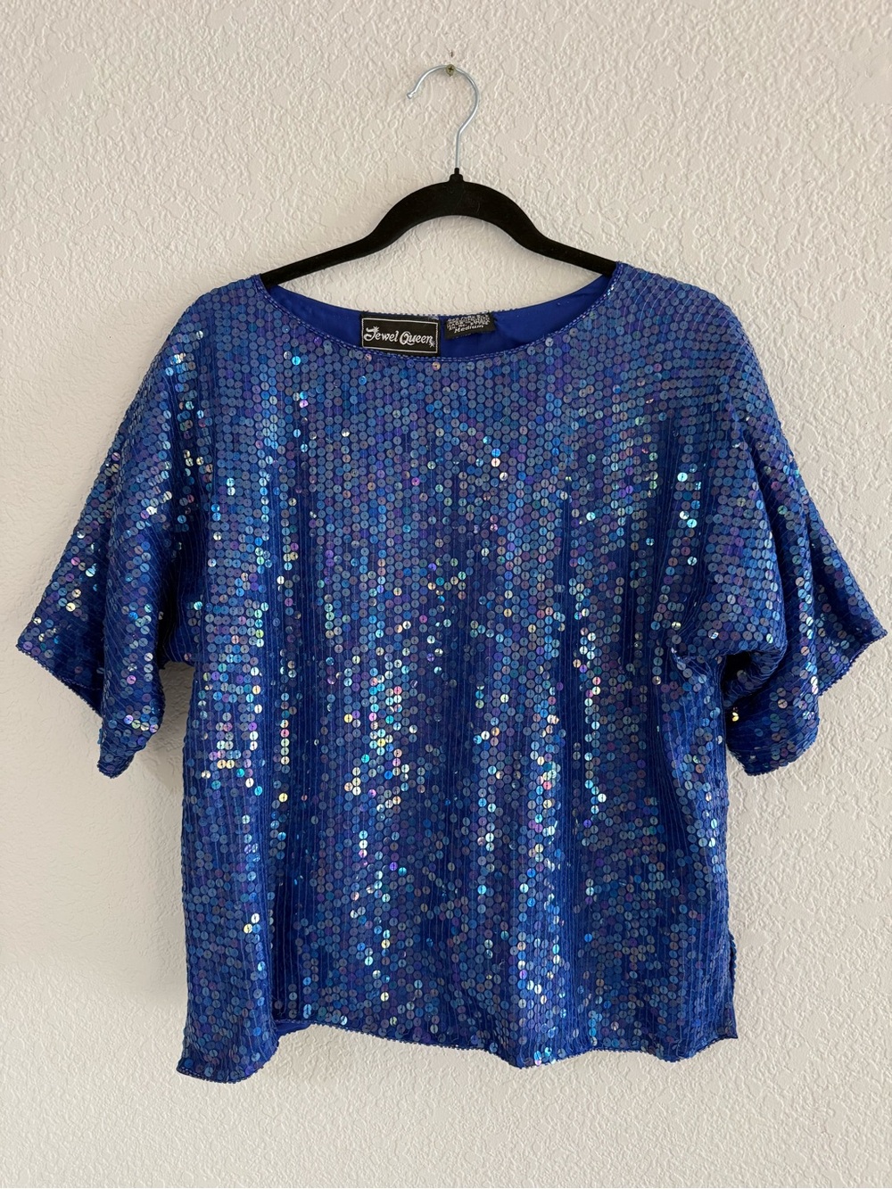 Jewel Queen Sequin Top Blue Medium Silk